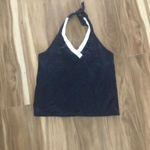Jones NY halter top navy, white trim pullover knit
